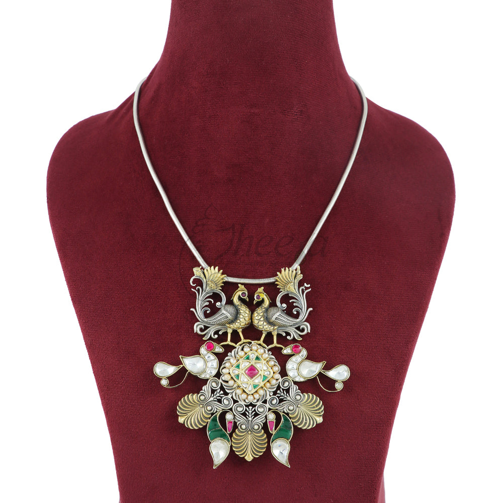 Peacock Pendant with Jadao Kundan image 0